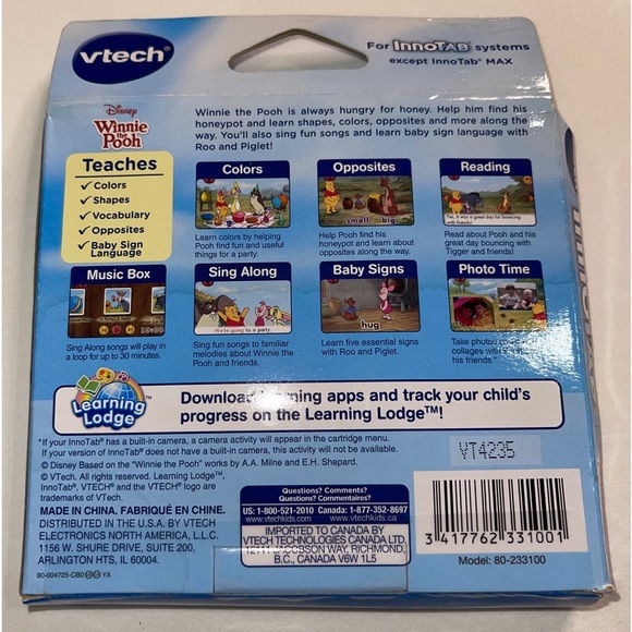Vtech InnoTab educational video game - Winnie the Pooh  Colors/Shapes/Opposites - Picture 2 of 3